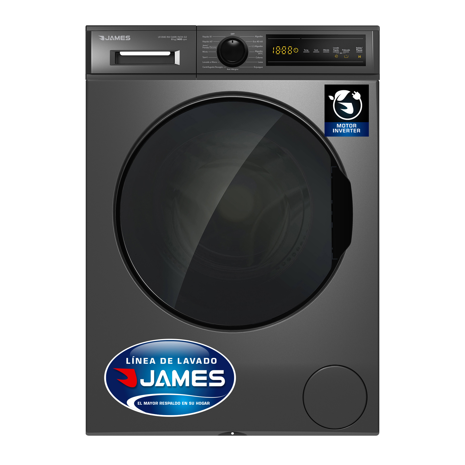 Lavarropas James LR8140 Inverter Dark Silver Inox G2