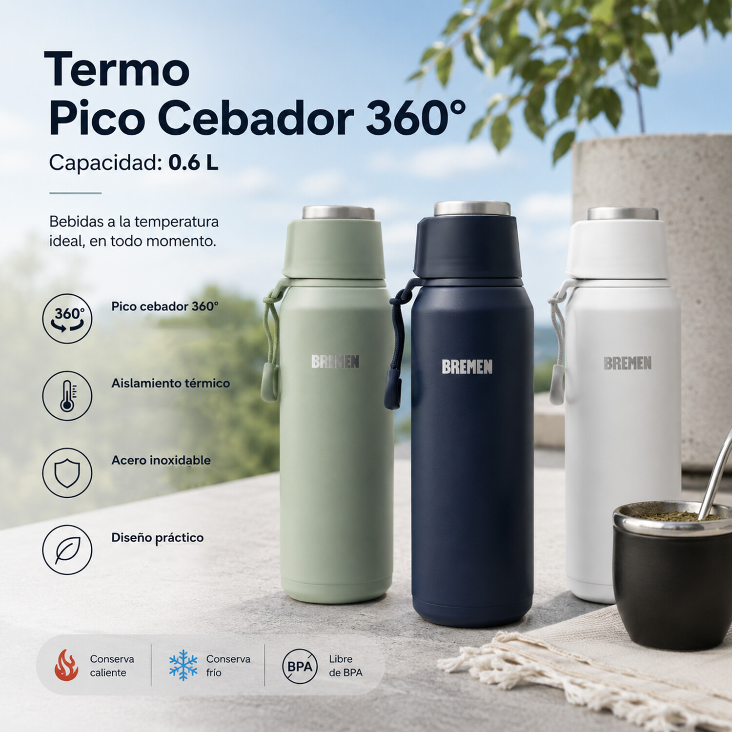 Botella Térmica Bremen 600ml Inox Pico Deportivo